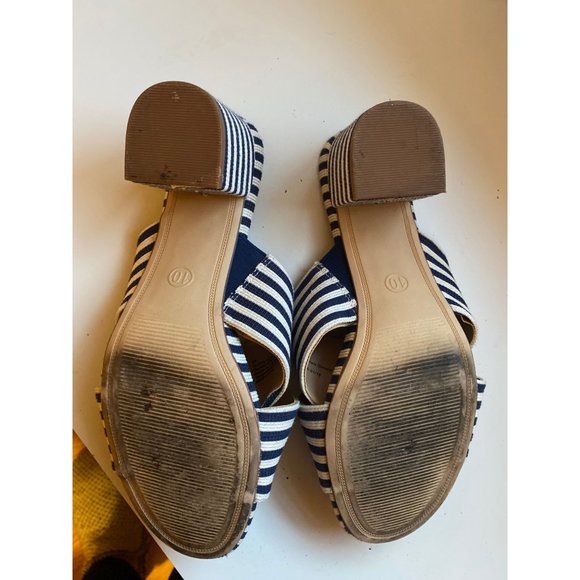 A New Day Tan & Blue Stripe Heels Sandal 10 - Picture 3 of 4